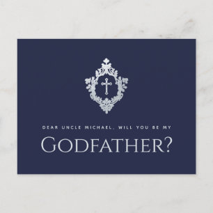 Godfather Voorstel Navy Blue Crest Cross Feestdagenkaart