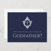 Godfather Voorstel Navy Blue  Crest Cross Feestdagenkaart (Voorkant / Achterkant)