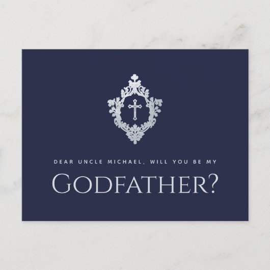 Godfather Voorstel Navy Blue  Crest Cross Feestdagenkaart (Voorkant)