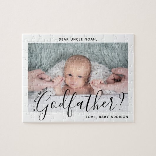 Godfather Voorstel Simple Modern Script Baby Foto Legpuzzel (Horizontaal)