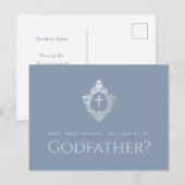 Godfather Voorstel Stofblauw Elegant Crest Cross Feestdagenkaart (Voorkant / Achterkant)