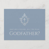 Godfather Voorstel Stofblauw Elegant Crest Cross Feestdagenkaart (Voorkant)