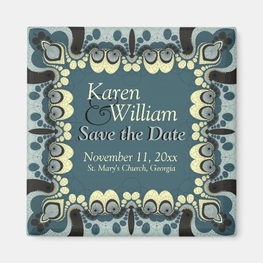 Godin Blauwgroen Zwart Save the Date Bruiloft Magneet (Voorkant)