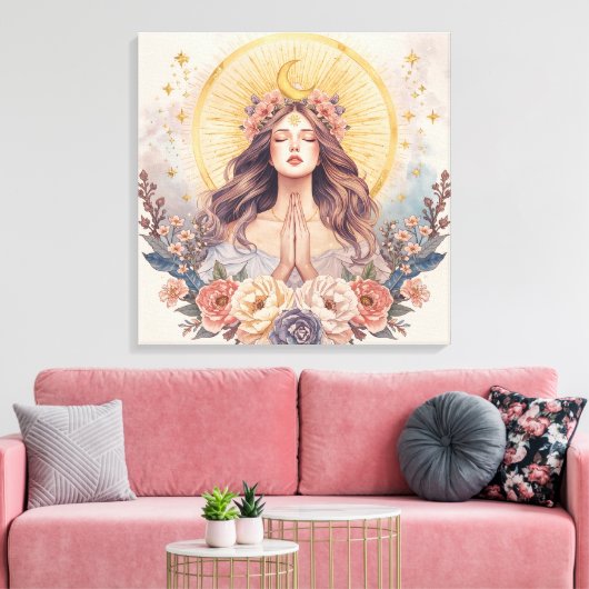 Godin Boho Muurkunst | Divine Vrouwelijke Energie Canvas Afdruk (Insitu (Woonkamer))