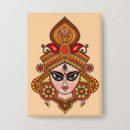 Godin Durga Gezicht Knop Button (Voorkant)