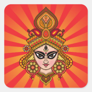 Godin Durga Gezichtsticker Vierkante Sticker