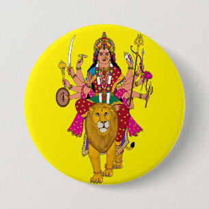 Godin Durga Knop – Goddelijke Hindoe Devi Spiritue Ronde Button 7,6 Cm