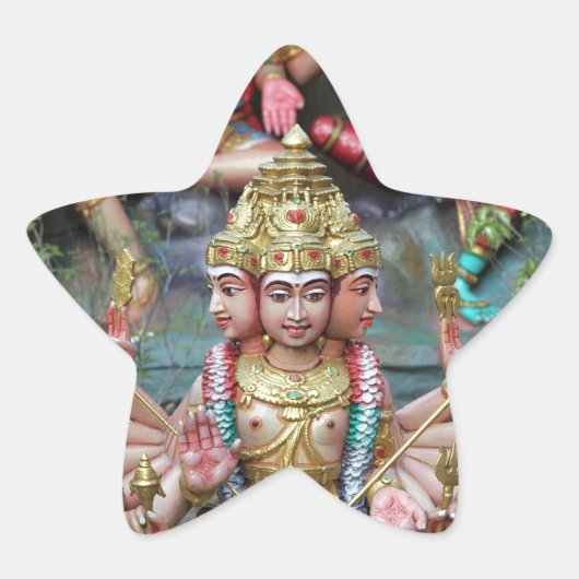 Godin Durga met drie hoofden Hindoe tempel Ster Sticker (Voorkant)