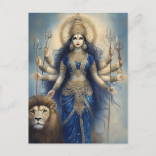 Godin Durga met Leeuw Divin Hindoe Portret Poster Briefkaart