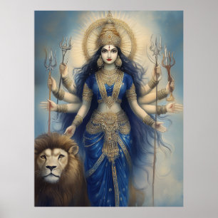 Godin Durga met Leeuw Goddelijke Hindoe Portret Po Poster