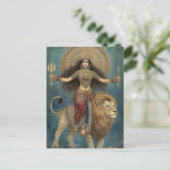 Godin Durga rijdend op Leeuw Turquoise Goud Kunst Briefkaart (Staand voorkant)