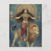 Godin Durga rijdend op Leeuw Turquoise Goud Kunst Briefkaart (Voorkant)