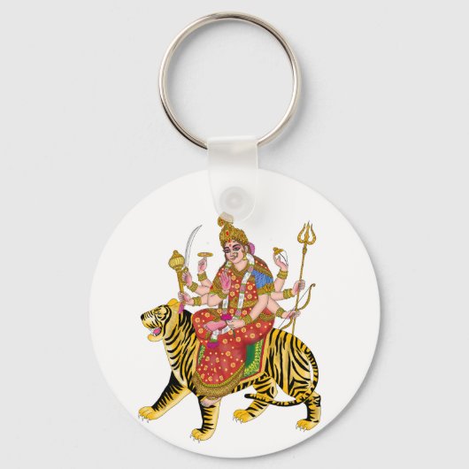 Godin Durga Ronde Sleutelhanger | Hindu Maa Durga (Voorkant)