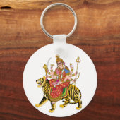 Godin Durga Ronde Sleutelhanger | Hindu Maa Durga (Voorkant)