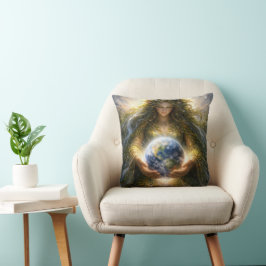 Godin Gaia houdt planeet aarde zachtjes vast Kussen