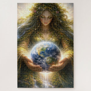 Godin Gaia houdt planeet aarde zachtjes vast Legpuzzel