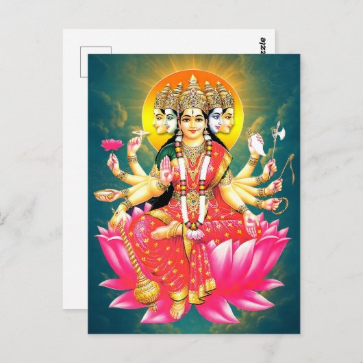 Godin Gayatri Devi op Lotus Hindu Godheid Briefkaart (Voorkant / Achterkant)