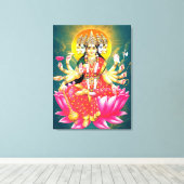 Godin Gayatri Devi op Lotus Hindu Godheid Canvas Afdruk (Insitu (Houten vloer))