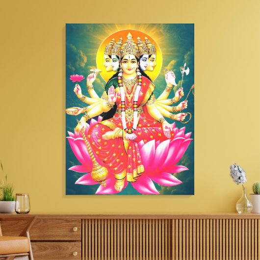 Godin Gayatri Devi op Lotus Hindu Godheid Canvas Afdruk (Insitu (Woonkamer))