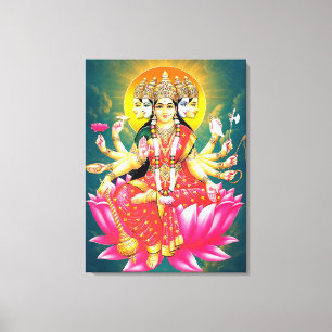 Godin Gayatri Devi op Lotus Hindu Godheid Canvas Afdruk