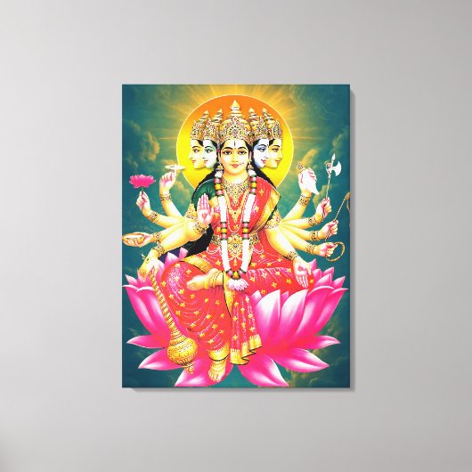 Godin Gayatri Devi op Lotus Hindu Godheid Canvas Afdruk (Voorkant)