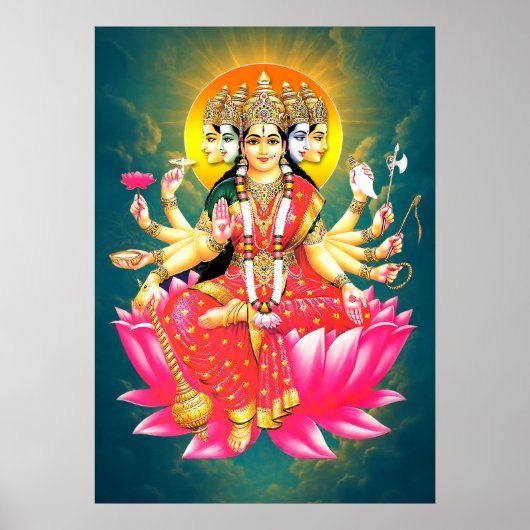 Godin Gayatri Devi op Lotus Hindu Godheid Poster (Voorkant)