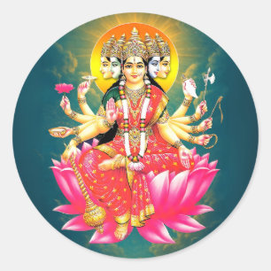 Godin Gayatri Devi op Lotus Hindu Godheid Ronde Sticker