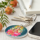 Godin Gayatri Devi op Lotus Hindu Godheid Sleutelhanger (Voorkant Rechts)