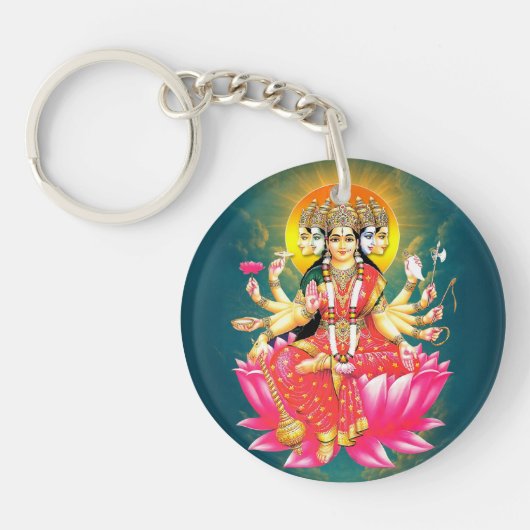 Godin Gayatri Devi op Lotus Hindu Godheid Sleutelhanger (Voorkant)