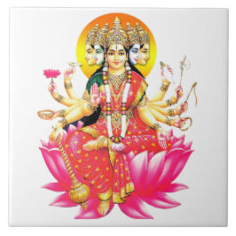 Godin Gayatri Devi op Lotus Hindu Godheid Tegeltje