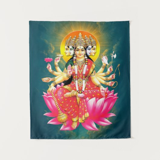 Godin Gayatri Devi op Lotus Hindu Godheid Wandkleed (Voorkant)