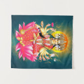 Godin Gayatri Devi op Lotus Hindu Godheid Wandkleed (Voorkant (horizontaal))