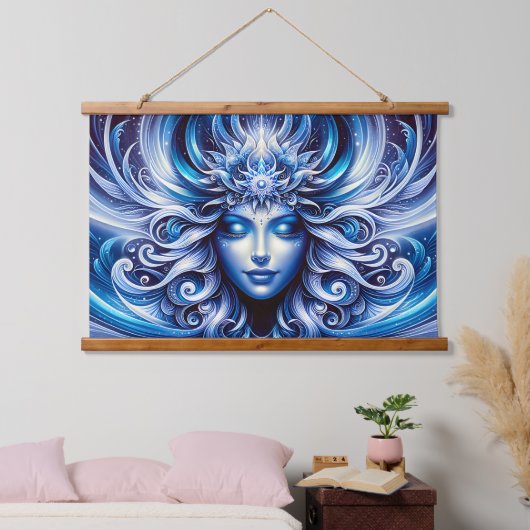 Godin Hemels Blauw Hoofd Januari - Hangend Wandkleed (Slaapkamer)