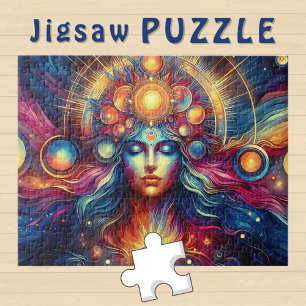 Godin Hoofd goud rond Planeten in Haar December - Legpuzzel
