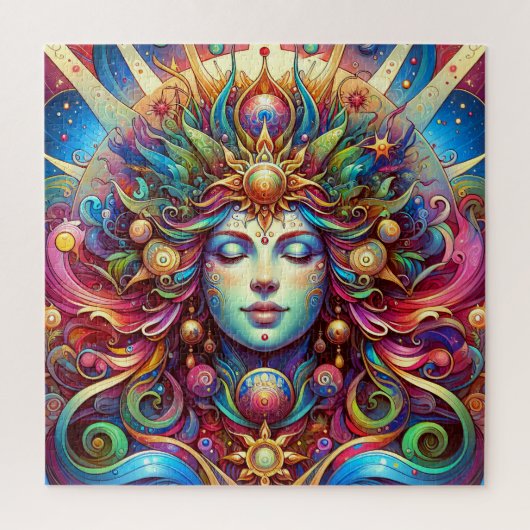 Godin Hoofd kleurrijk Haar gesloten ogen mei - Legpuzzel (Verticaal)