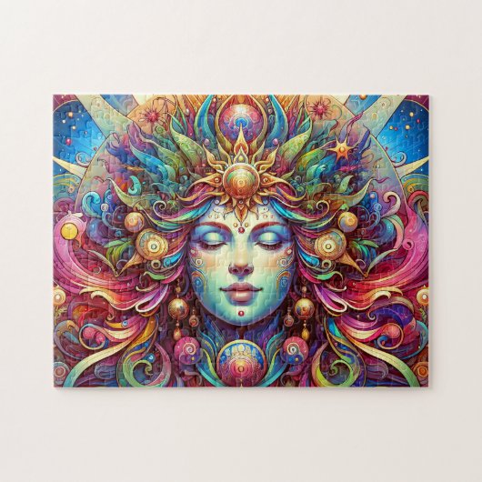 Godin Hoofd kleurrijk Haar gesloten ogen mei - Legpuzzel (Horizontaal)