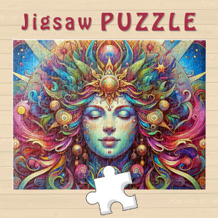 Godin Hoofd kleurrijk Haar gesloten ogen mei - Legpuzzel