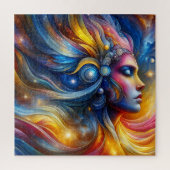 Godin Hoofd Kosmisch Haar gesloten Ogen Juni - Legpuzzel (Verticaal)