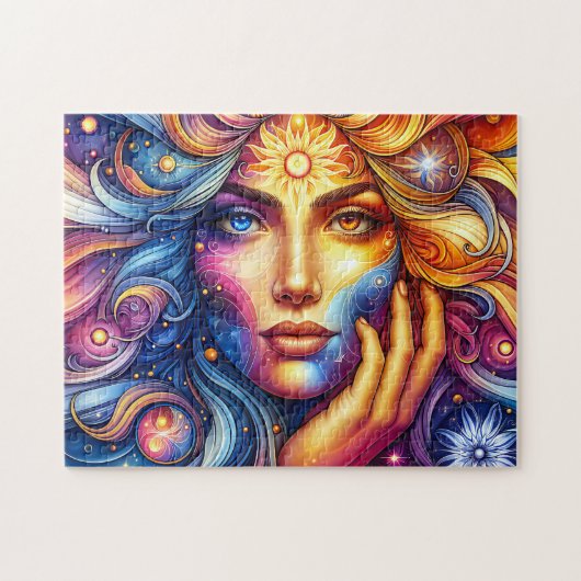 Godin Hoofd vloeiend Haar twee kleuren ogen oktobe Legpuzzel (Horizontaal)