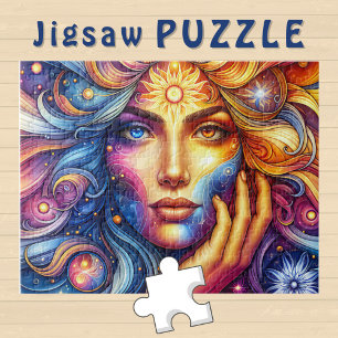 Godin Hoofd vloeiend Haar twee kleuren ogen oktobe Legpuzzel