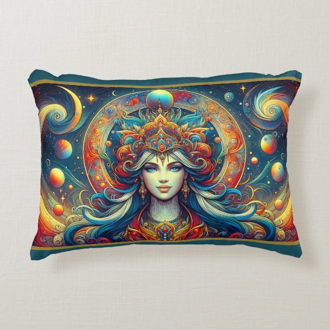 Godin Hoofd vloeiend turquoise Haar April - Accent Kussen (Voorkant)