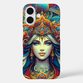 Godin Hoofd vloeiend turquoise Haar April - iPhone 16 Hoesje