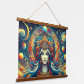 Godin Hoofd vloeiend turquoise Haar April - Hangend Wandkleed (Gebogen)