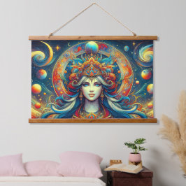 Godin Hoofd vloeiend turquoise Haar April - Hangend Wandkleed