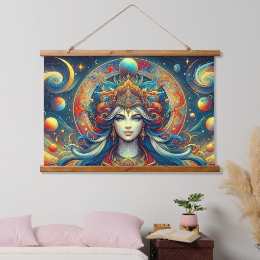 Godin Hoofd vloeiend turquoise Haar April - Hangend Wandkleed (Slaapkamer)