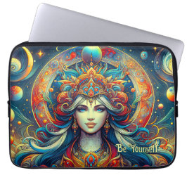 Godin Hoofd vloeiend turquoise Haar April - Laptop Sleeve