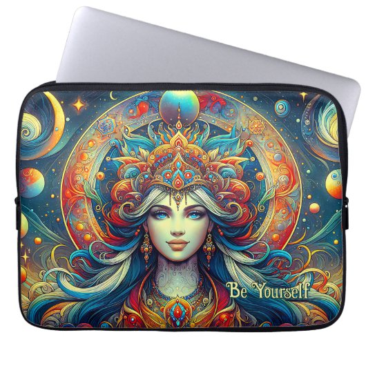 Godin Hoofd vloeiend turquoise Haar April - Laptop Sleeve (Voorkant)