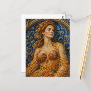 Godin in een jurk gemaakt van Spaghetti Briefkaart