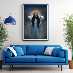 Godin Kali Blauwe Moderne Art Nouveau Schilderij Poster