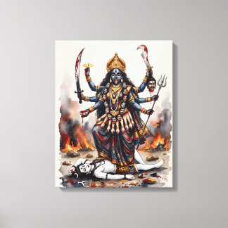 Godin Kali Staand op Shiva Canvas Afdruk